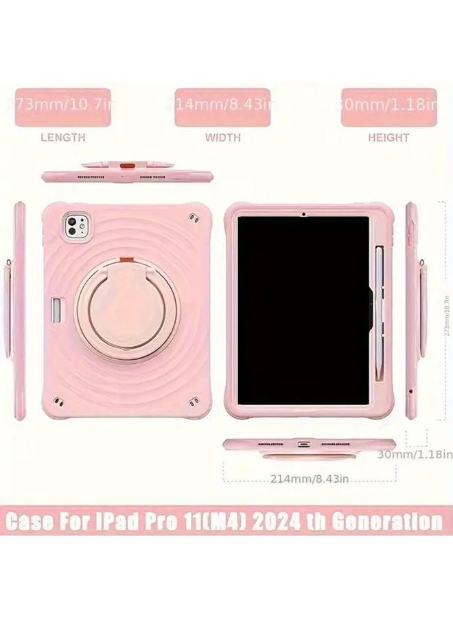 Pink iPad Pro 11 Inch 2024 Case with Bracket Water Ripple Non Slip Scratch Resistant - Image 2